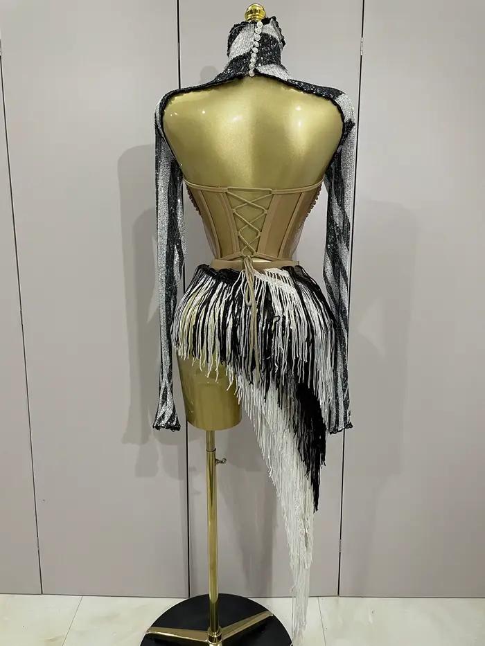 Ensemble deux pièces en maille à manches longues pour femmes, avec des pompons et des paillettes bri