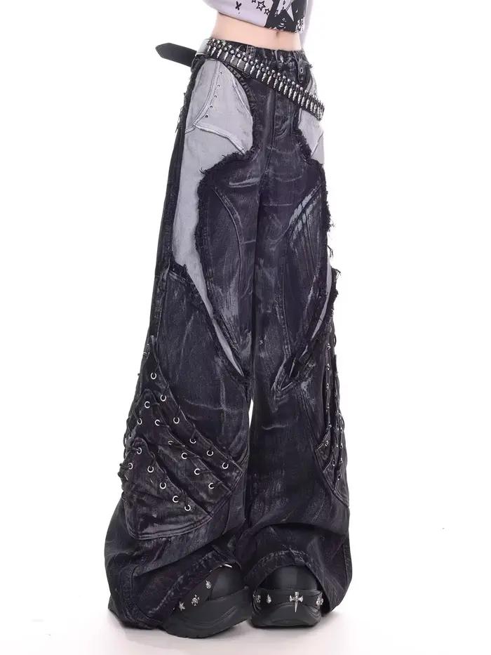 Jean de travail à motif serpent camouflage rétro américain pour filles de rue, hip-hop, ample, jambe