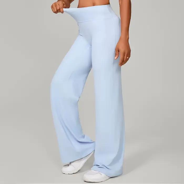 Pantalon de Yoga à jambes droites et douces pour femmes, pantalon à jambes larges, taille moyenne, e