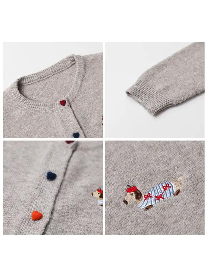 CHIC VEN femmes Cardigan ample décontracté nouveau col rond amour bouton chien broderie tricoté chan