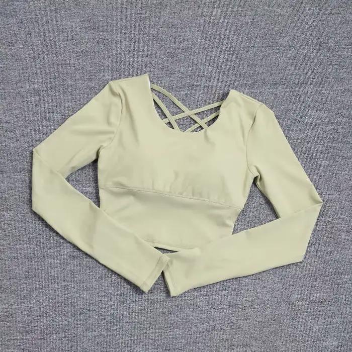 Dos creux pour femme avec soutien-gorge intégré, haut de yoga à manches longues, soutien-gorge une p