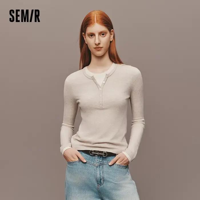 Semir tricoté pull femmes hiver col Henley faux deux pièces chauffeur antibactérien antistatique min
