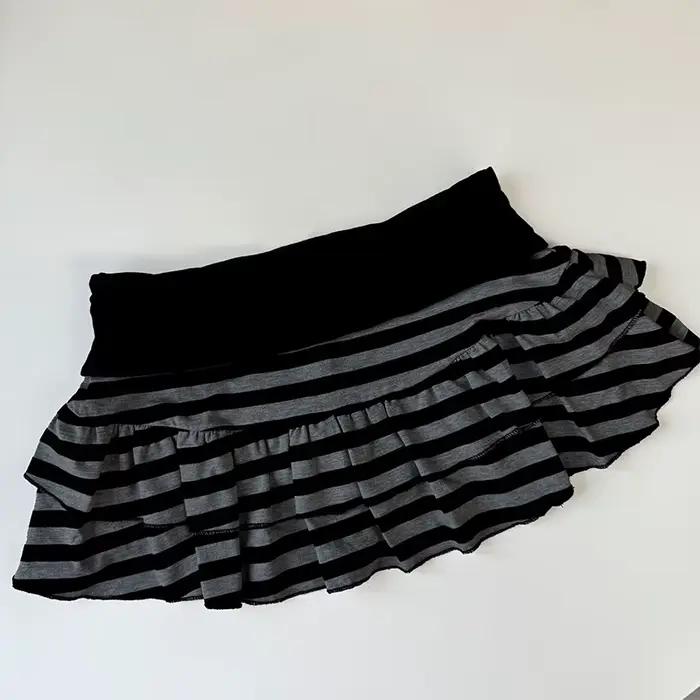 Mini jupe à volants rayée noire et grise, vêtements pour femmes Y2K Grunge, taille haute, taille éla