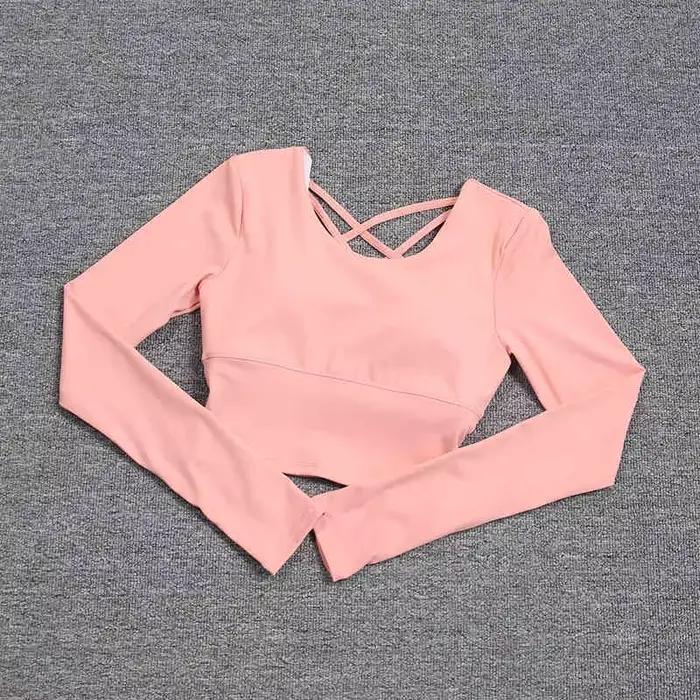 Dos creux pour femme avec soutien-gorge intégré, haut de yoga à manches longues, soutien-gorge une p
