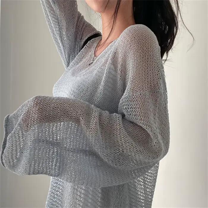 Karrram – pull à manches longues pour Femme, Style paresseux, haut ajouré, Sexy, mode, décontracté, 