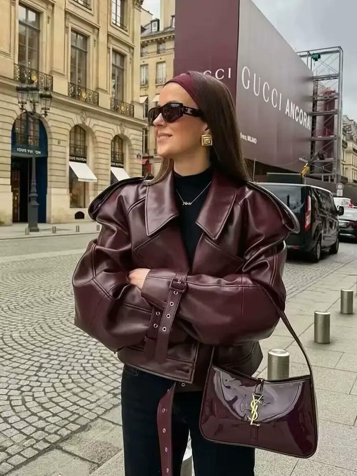 BBWM Faux cuir Bomber vestes pour femme veste mode recadrée femme Streetwear vêtements d'extérieur à