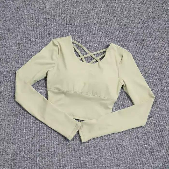 Dos creux pour femme avec soutien-gorge intégré, haut de yoga à manches longues, soutien-gorge une p