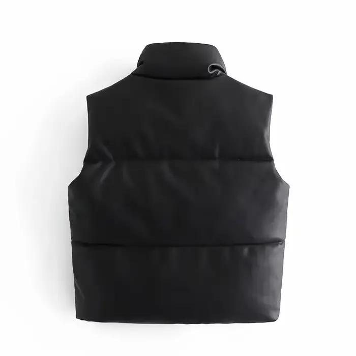 Veste en similicuir PU pour femme, gilet en duvet, PU noir, glaçure bouffante, parkas optiques, stre