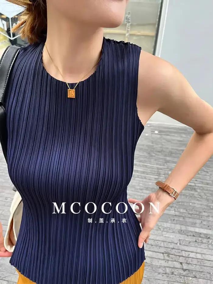 YUDX-T-shirt plissé à col rond pour femme, haut précieux, tempérament décontracté japonais, concepti