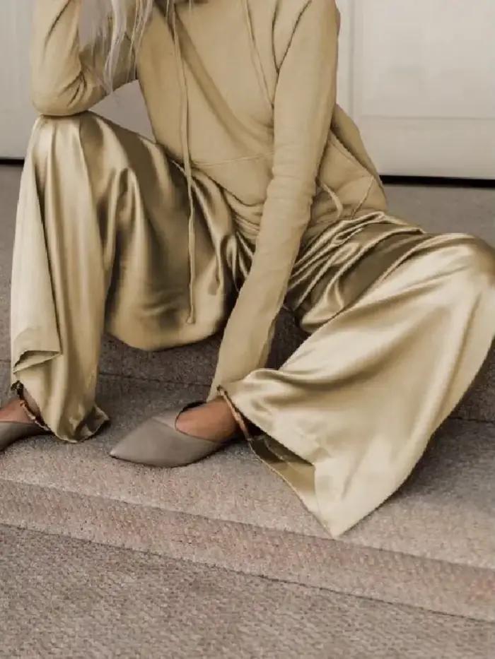 Freeacy 2025 mode décontracté deux pièces costume pour femmes cordon sweat à capuche et taille haute