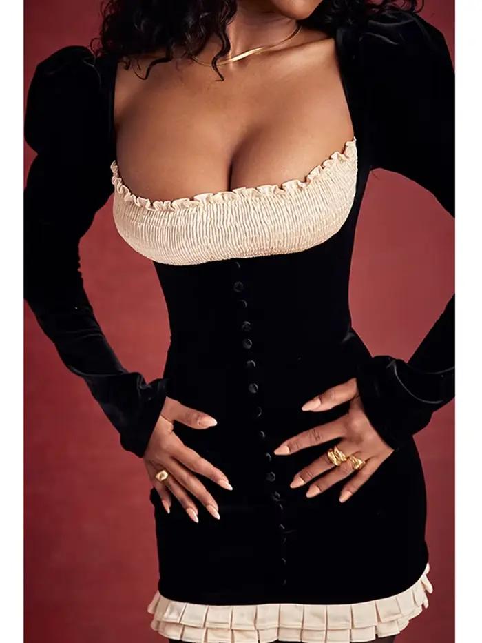 Ahagaga-Mini Robe en Velours Sexy pour Femme, Patchwork, Dos aux, lèvent Décontractés, Slim, GT, Hip