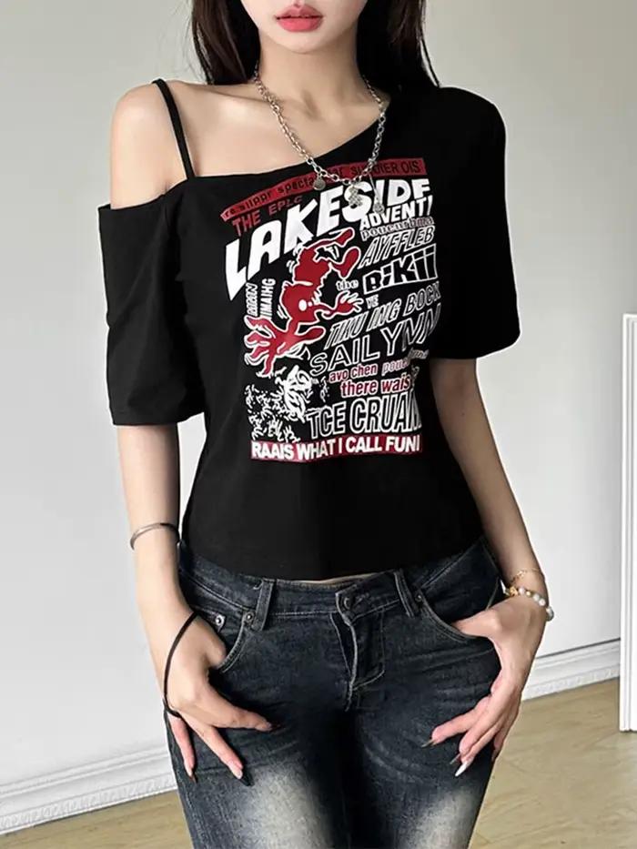 T-shirt gothique Y2K pour femme, imprimé lettre off initiated Punk, Harajuku, Streetwear d'été, Grun