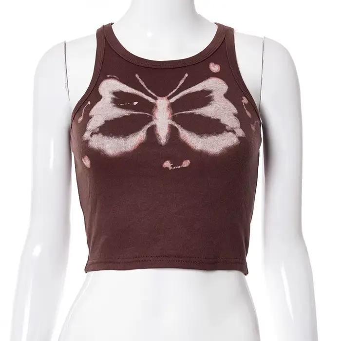 Haut court à imprimé papillon pour femmes, Streetwear des années 90, Punk esthétique Y2K, E-Girls, F