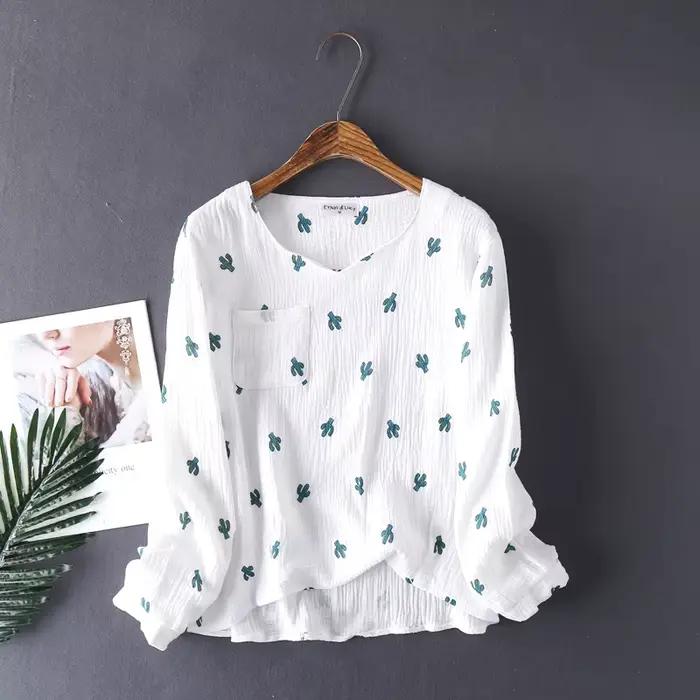 Pyjama en coton délavé à l'eau pour femme, pyjama en fil de pansement, manches courtes, pantalon lon