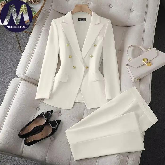 Ensemble deux pièces pour femmes, mode coréenne, blazer à manches longues et pantalon large, tenue d