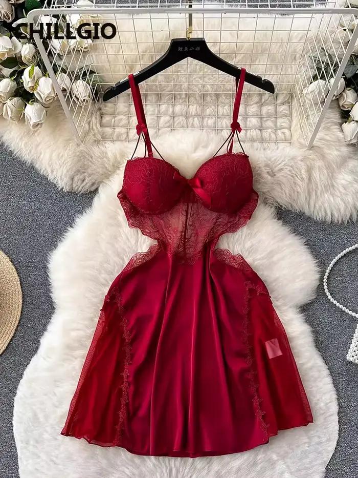 CHILLGIO femmes Sexy dentelle florale Spaghetti sangle robe d'été mode dos nu une ligne été Transpar