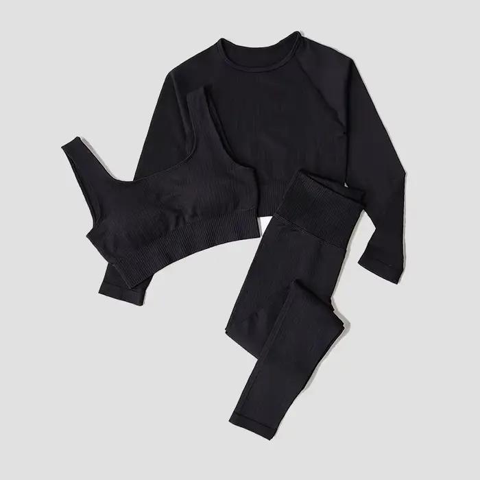 WAREBALL Ensemble de Vêtements de Yoga, Legging, Brassière et Haut à Manches longues, Sans Couture, 