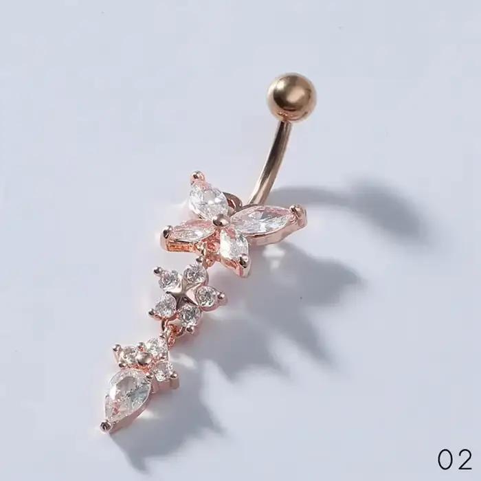 Magnifique Piercing de nombril, bijoux de corps, mode brillant papillon fleur Zircon pendentif en ac