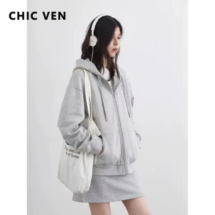 CHIC VEN coréen femmes sweats ample décontracté nouveau à capuche femme haut cordon dames veste pola
