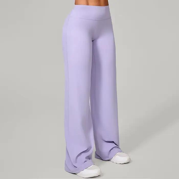 Pantalon de Yoga à jambes droites et douces pour femmes, pantalon à jambes larges, taille moyenne, e