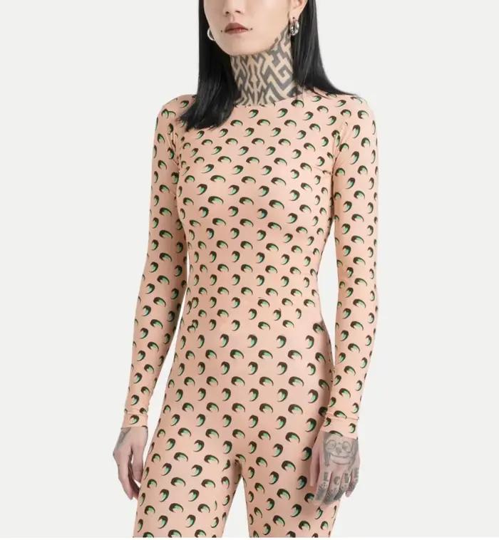 Combinaison Y2K à imprimé lune pour femme, manches longues, élastique, moulante, streetwear, sexy, m