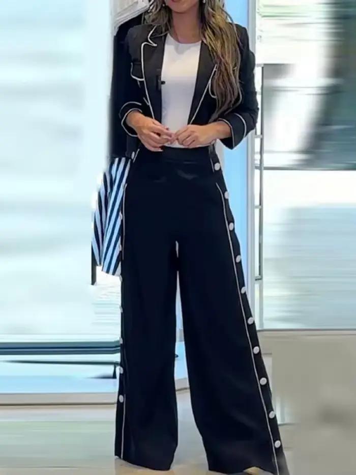 Missuoo Urban femme 2025 nouveau pantalon de banlieue ensemble col cranté veste et côté boutonné tai