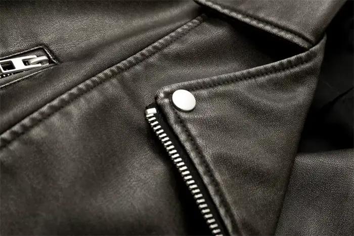 2025New Coal gray le Veste en cuir lavé pour femme avec ceinture, manteau court avec fermeture éclai