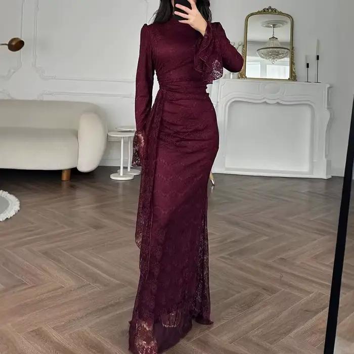 Robe de soirée élégante en dentelle brodée pour femme, collection Printemps-Été, style décontracté d