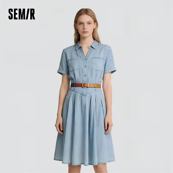 Robe en jean Semir pour femme, taille cintrée, boutonnée, nouvelle collection été 2025, robe midi ra
