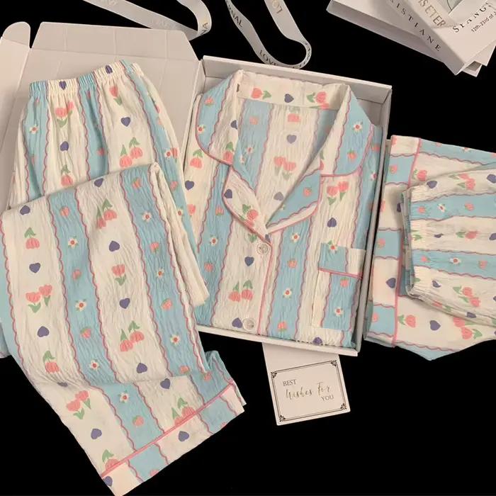 Nouvelle collection printemps/été : pyjamas à rayures de style campagnard pour femmes – ensemble tro