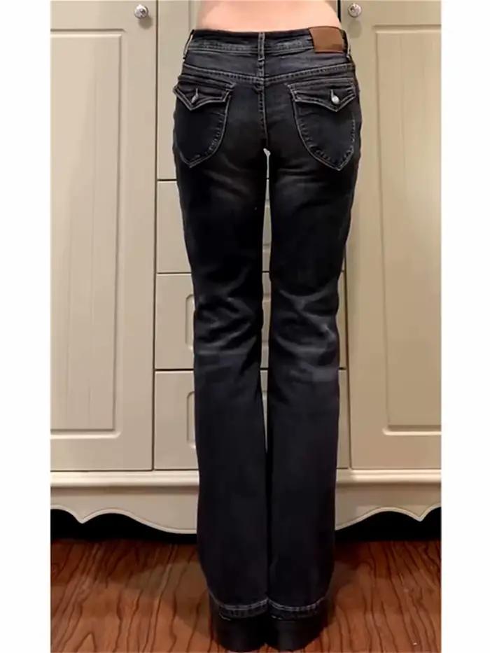 Jean évasé taille basse pour femme, jean bootcut noir, pantalon en Denim rétro américain Y2k japonai
