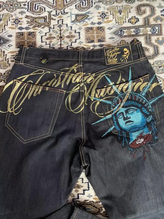 Vêtements pour femmes Harajuku Y2k années 2000, jeans vintage Statue de la Liberté, jeans décontract