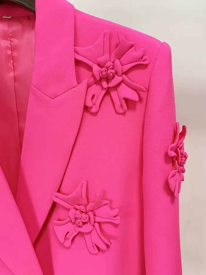 HIGH STREET Nouveauté 2026 Blazer long pour femme de créateur, à double boutonnage, avec appliques f