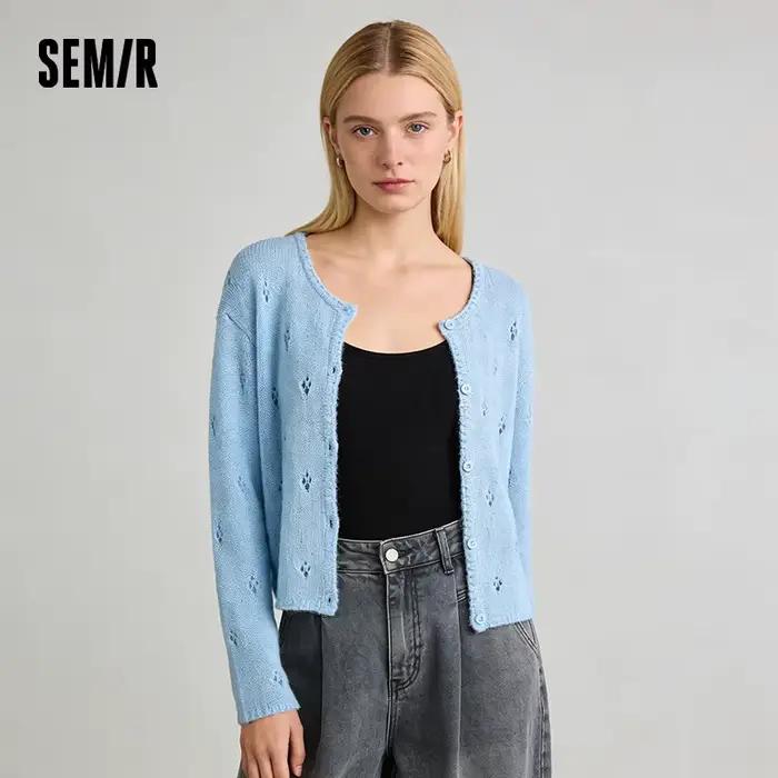 Cardigan rouge pour femme Semir, collection Printemps 2026, col rond ajouré, style décontracté et co