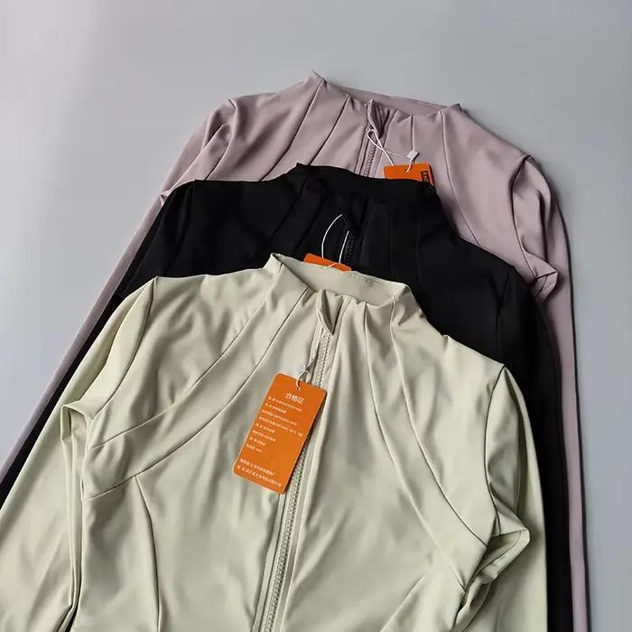 Veste de sport pour femmes, fermeture éclair, Fitness, Yoga, chemise d'entraînement, manteaux de cou
