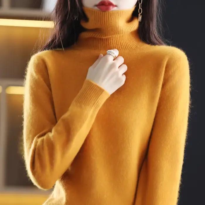 Pull à col haut pour femme, pull en cachemire de vison pur, tricoté, doux, à la mode, vêtements chau