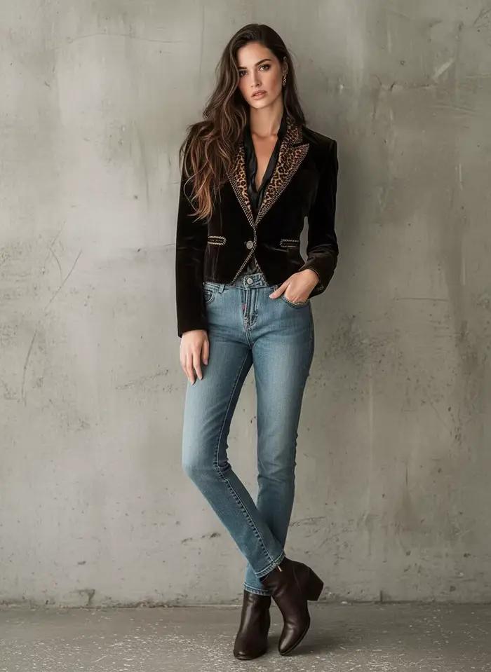 Veste à col léopard pour femmes, automne, bouton unique, Slim, velours, Vintage, élégant, bureau, ma