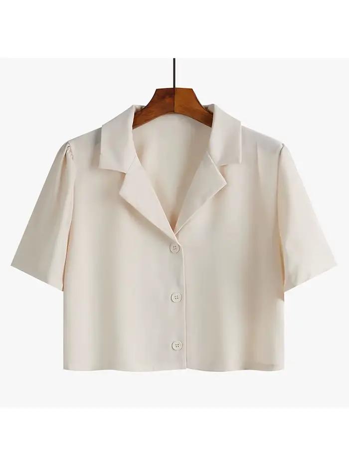 JMPRS-Chemises à col cranté pour femmes, chemises minces boutonnées à manches courtes, mode décontra
