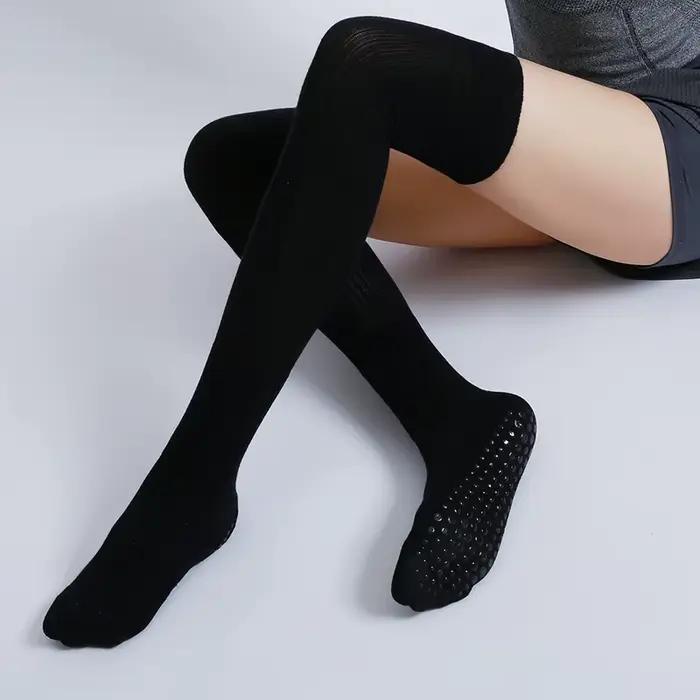 Chaussettes de Yoga à Tube Long pour femmes, antidérapantes, en coton, pour Fitness, Pilates, danse,