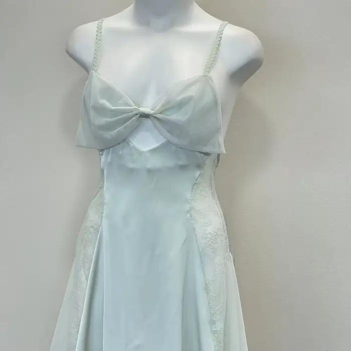 Pyjama d'hiver en gaze de dentelle pour femmes, vêtements de nuit, lingerie sexy, grand nœud sur le 