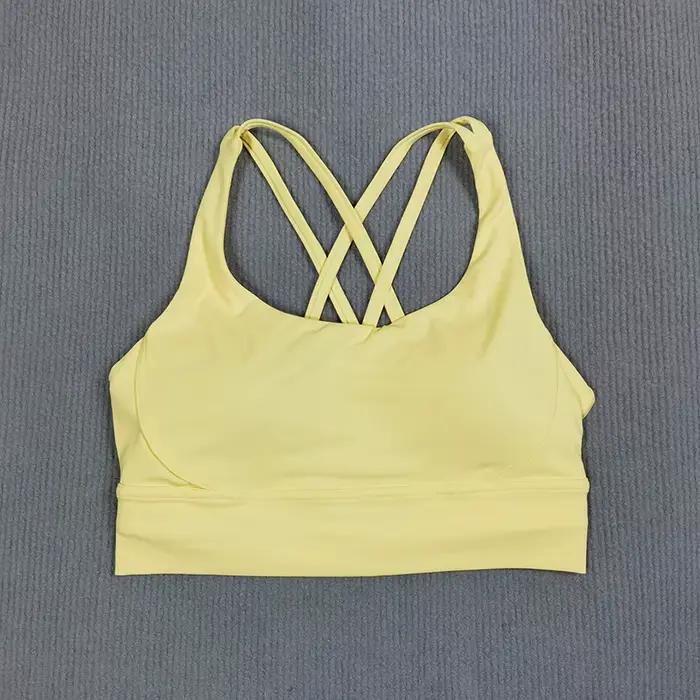 Soutien-gorge de sport de Yoga couleur unie pour femmes, soutien-gorge de sport doux à dos croisé, e