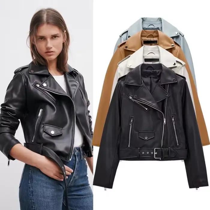 ETJ2024 automne et hiver nouvelle veste en cuir pour femme moto veste à glissière coupe ajustée mode