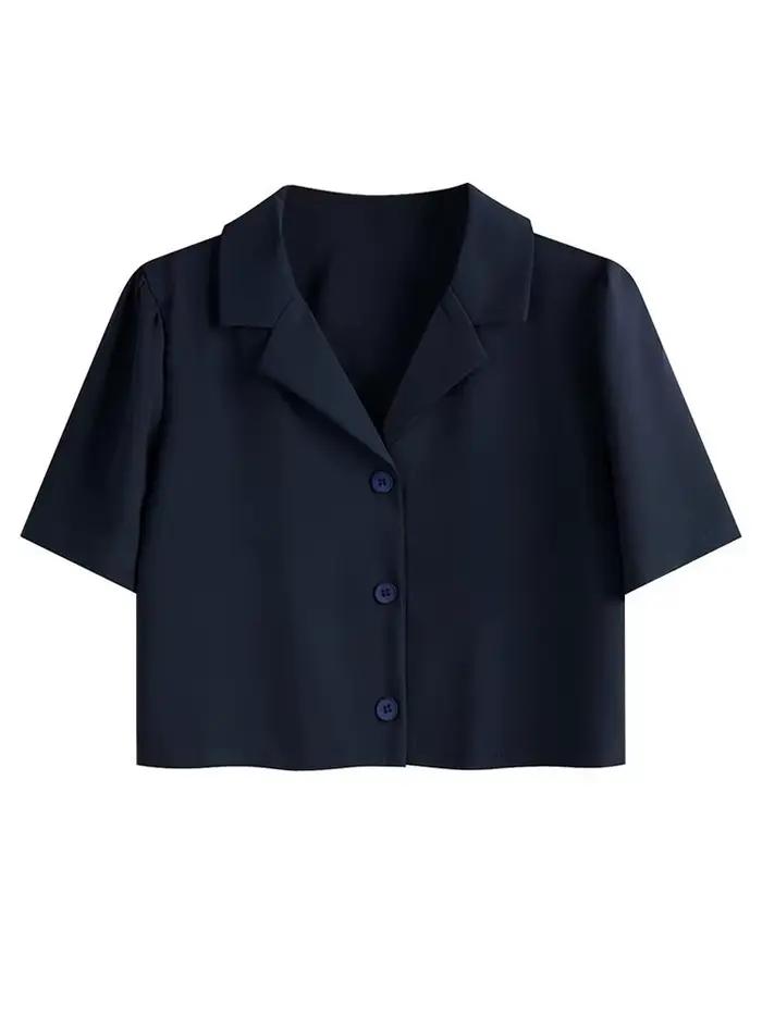 JMPRS-Chemises à col cranté pour femmes, chemises minces boutonnées à manches courtes, mode décontra