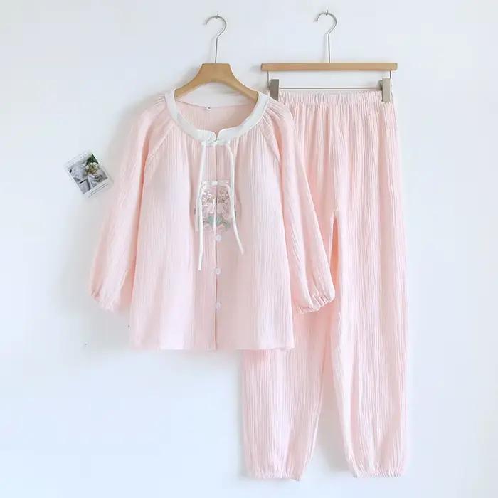 Pyjama en coton pour dormir, vêtements de nuit pour femmes, vêtements de maison, 2 pièces avec couss