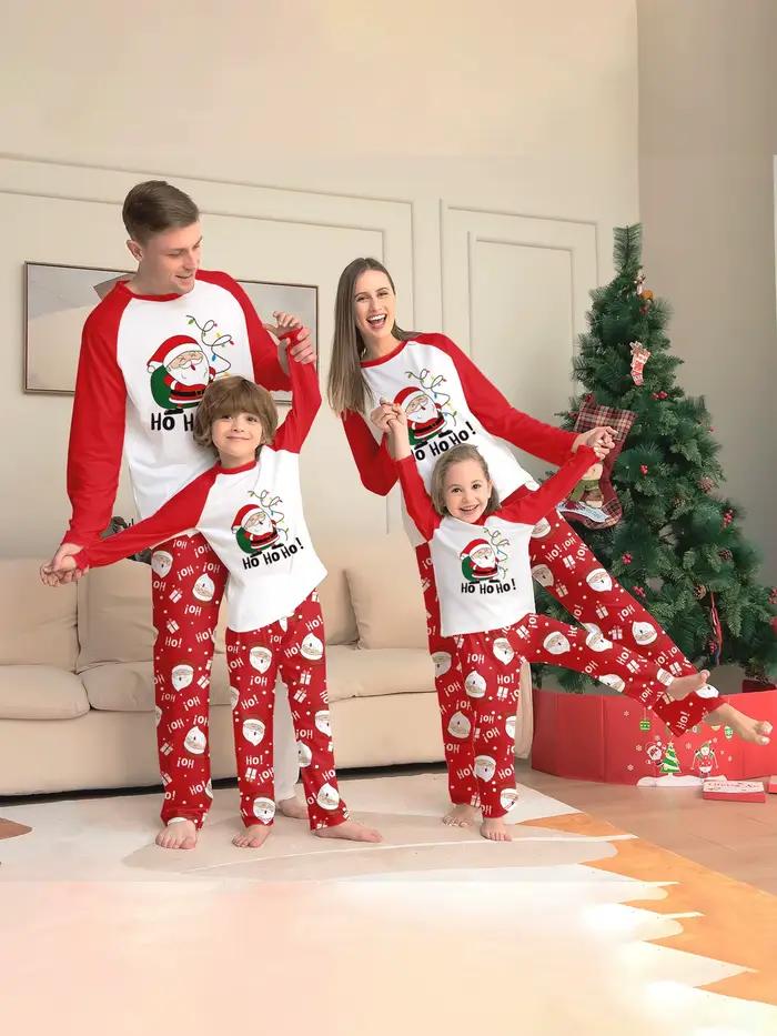 Noël Famille Pyjamas Ensemble Parent-enfant Adulte Enfants Cosplay Dessin Animé Père Noël Imprimer B
