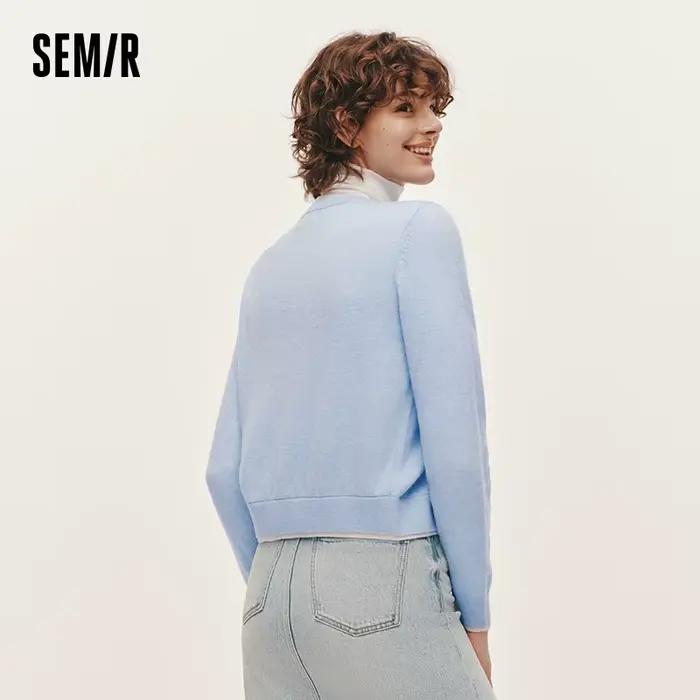 Semir tricoté pull coupe ajustée brodé pull femmes 2025 hiver Style court col rond haut superposé