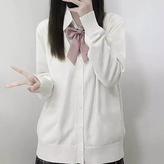 Pull tricoté à col en v de couleur unie de mode japonaise, haut cardigan uniforme newJK original, pu