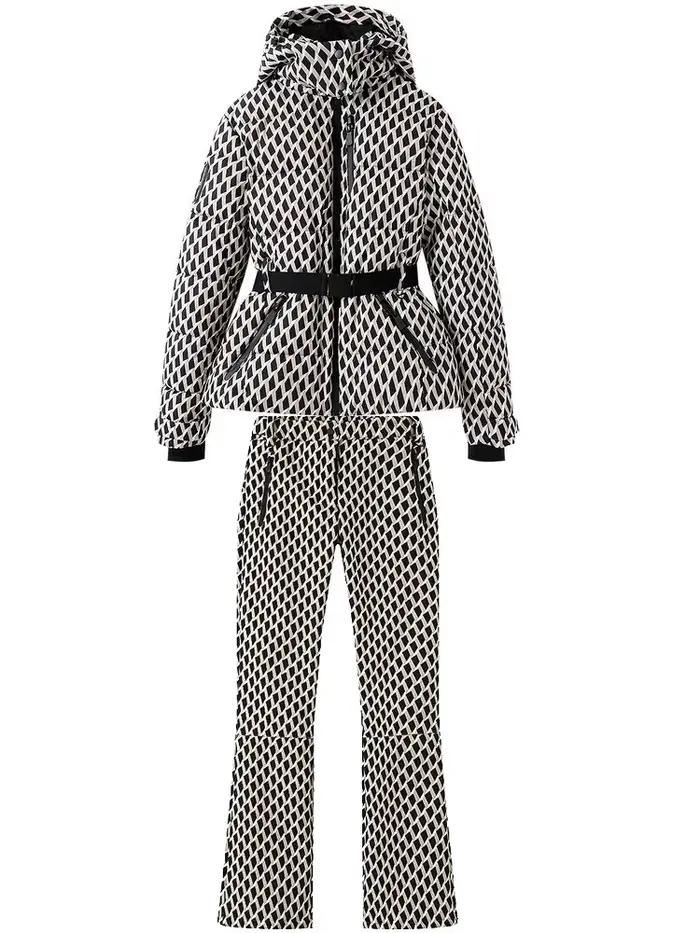 2025 femmes hiver à capuche rembourré Sport Parkas pantalon 2 pièces ensemble ceinture femme élégant