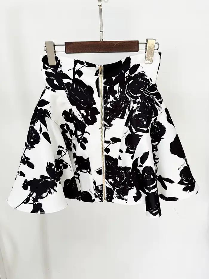 HIGH STREET Nouveauté 2026 Mini-jupe florale imprimée pour femme, style défilé de créateur, avec bou