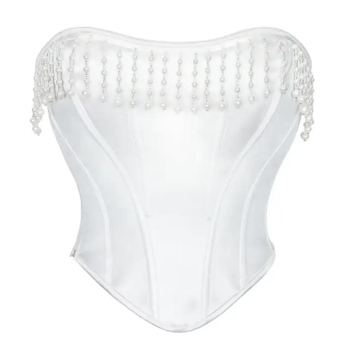 Corset en perles blanches, vêtement court, Noble et élégant, Style princesse, à chevrons, vêtements 